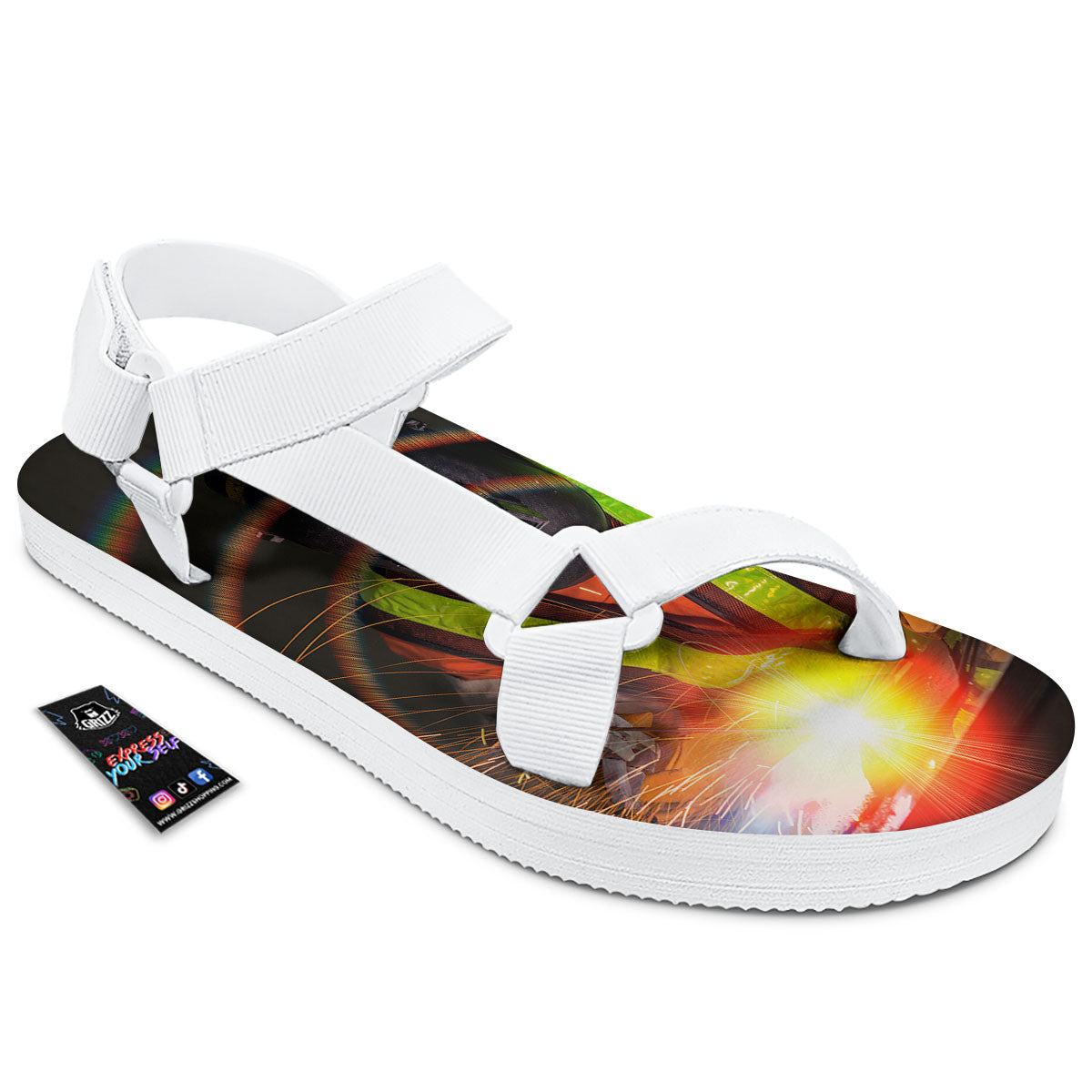 Welder Industrial Print White Open Toe Sandals-grizzshop
