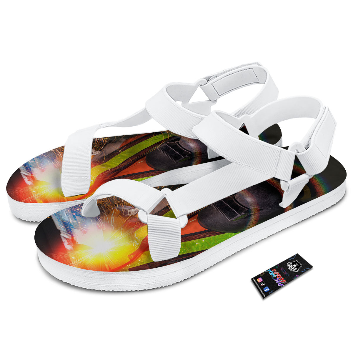 Welder Industrial Print White Open Toe Sandals-grizzshop