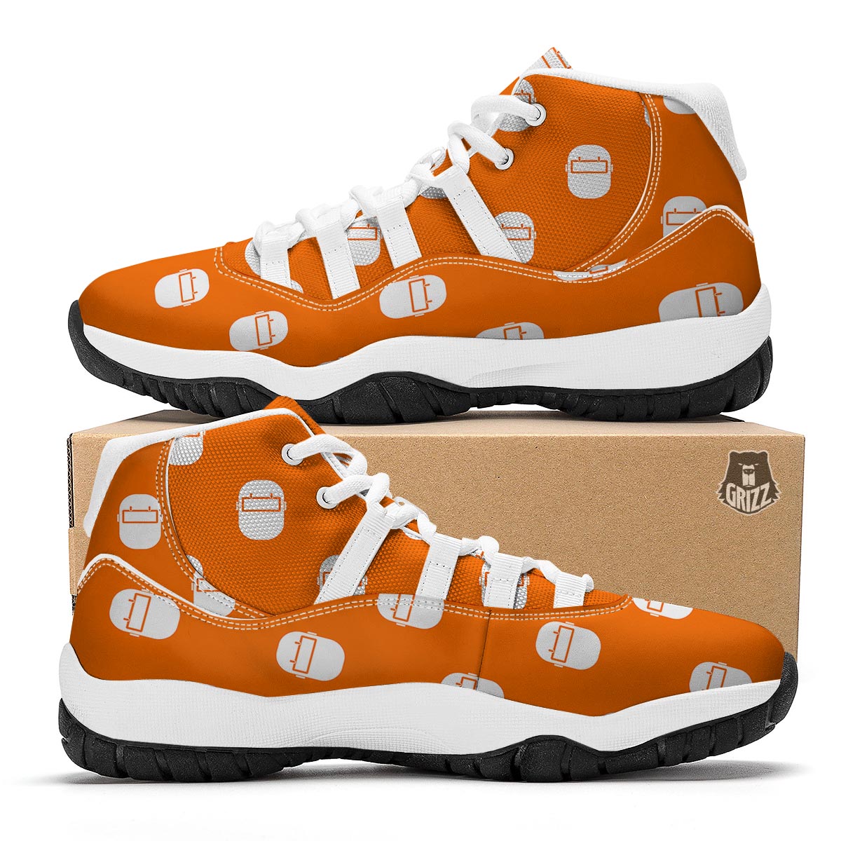 Welder Mask Pattern Print White Bball Shoes-grizzshop