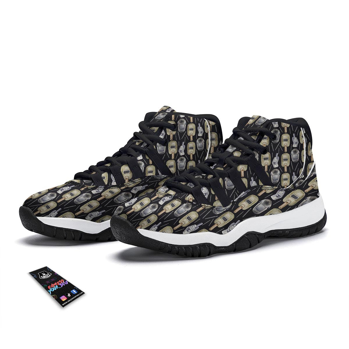 Welder Mask Print Pattern Black Bball Shoes-grizzshop