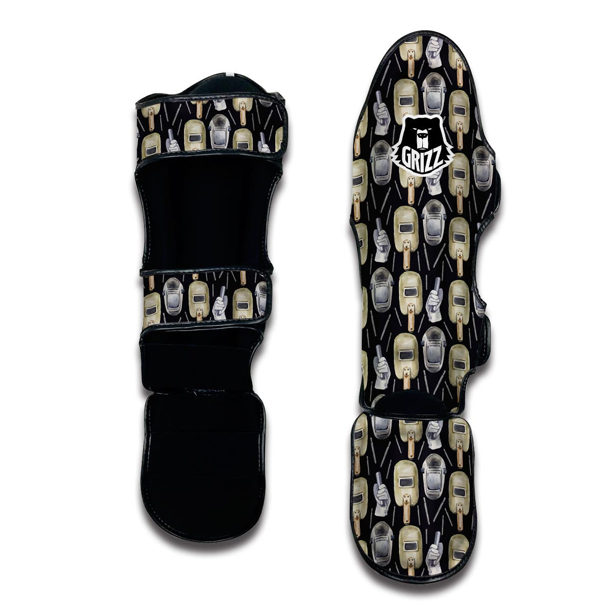 Welder Mask Print Pattern Muay Thai Shin Guards-grizzshop