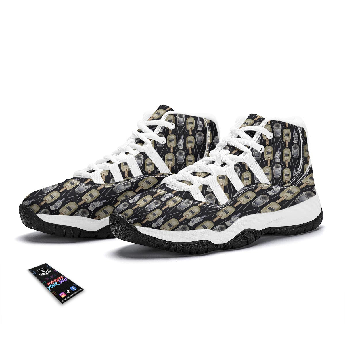 Welder Mask Print Pattern White Bball Shoes-grizzshop