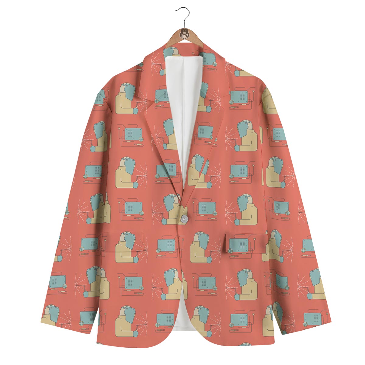 Welder Pattern Print Men's Blazer-grizzshop