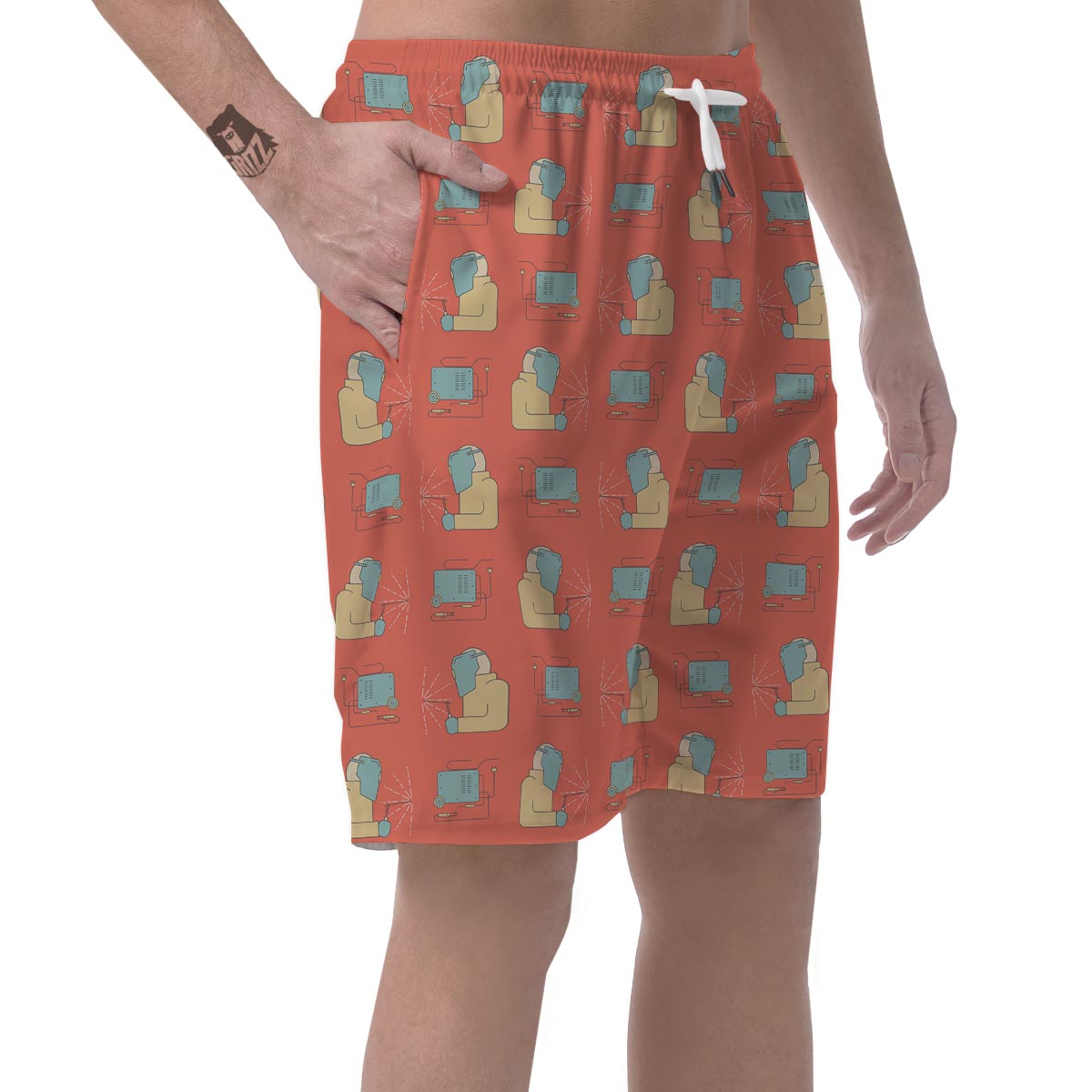 Welder Pattern Print Men's Shorts-grizzshop
