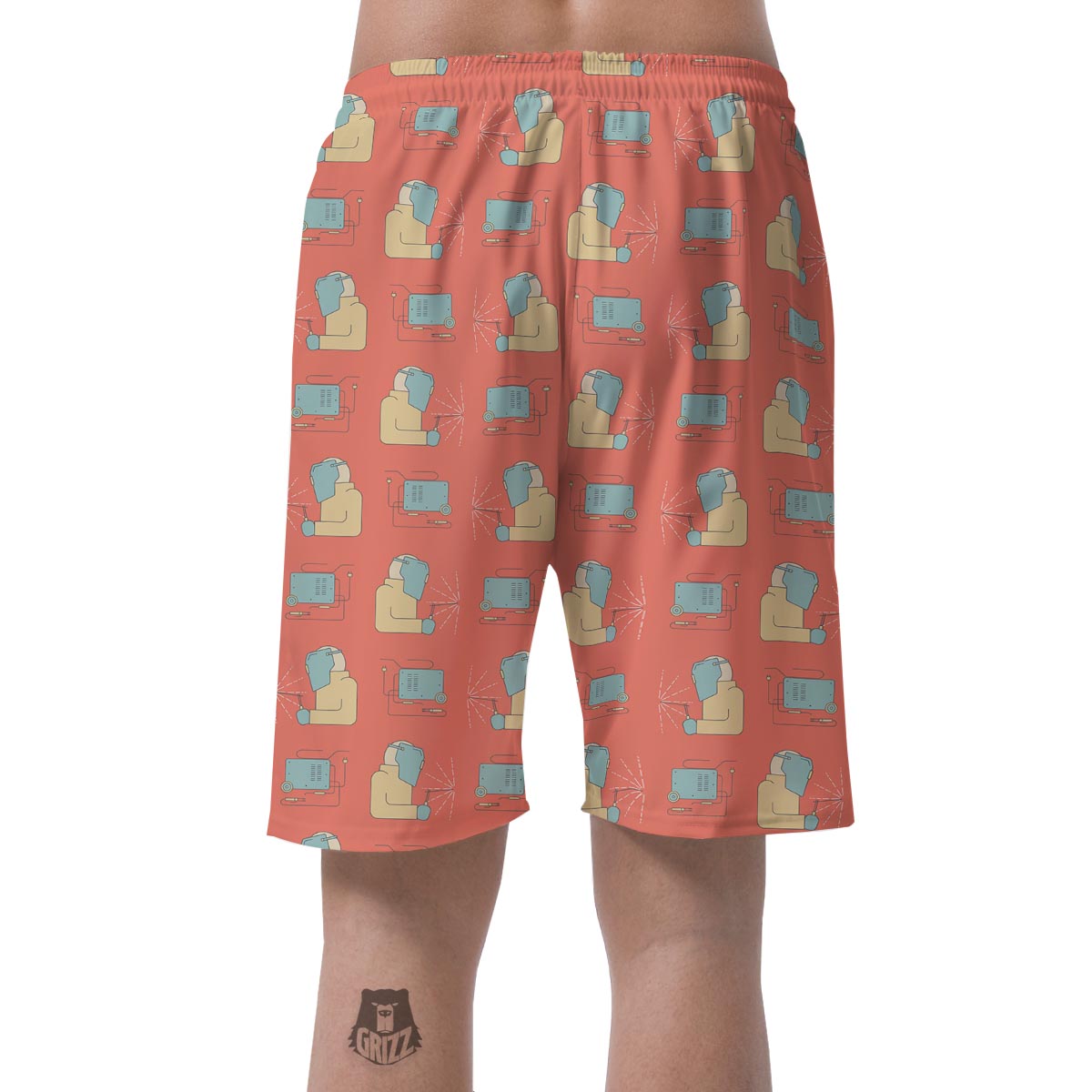 Welder Pattern Print Men's Shorts-grizzshop