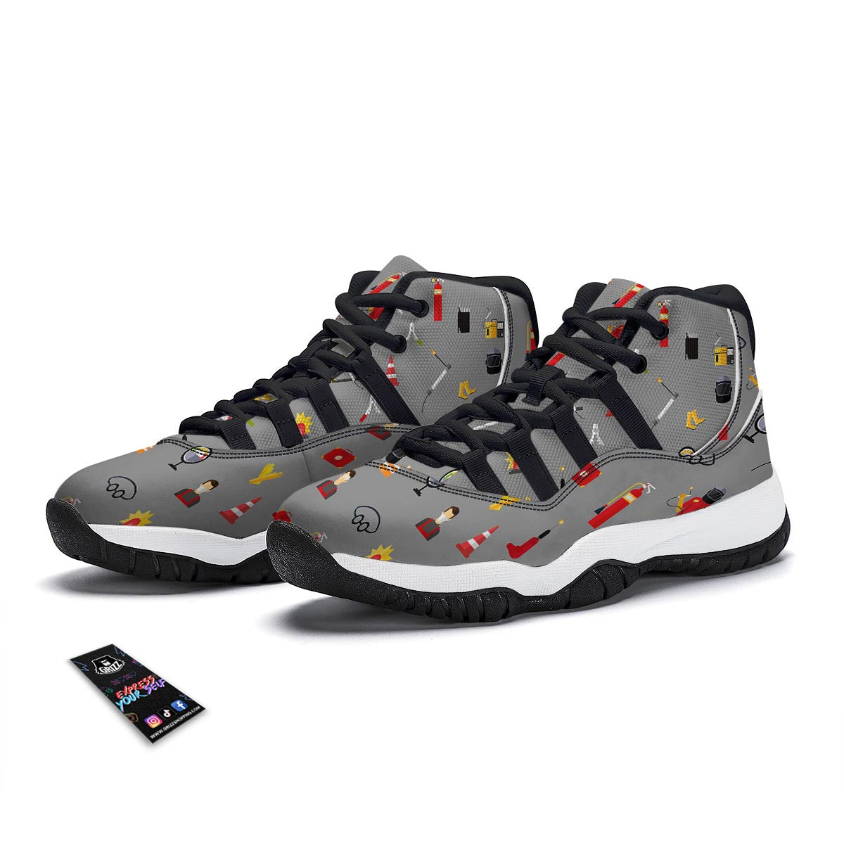Welder Print Pattern Black Bball Shoes-grizzshop