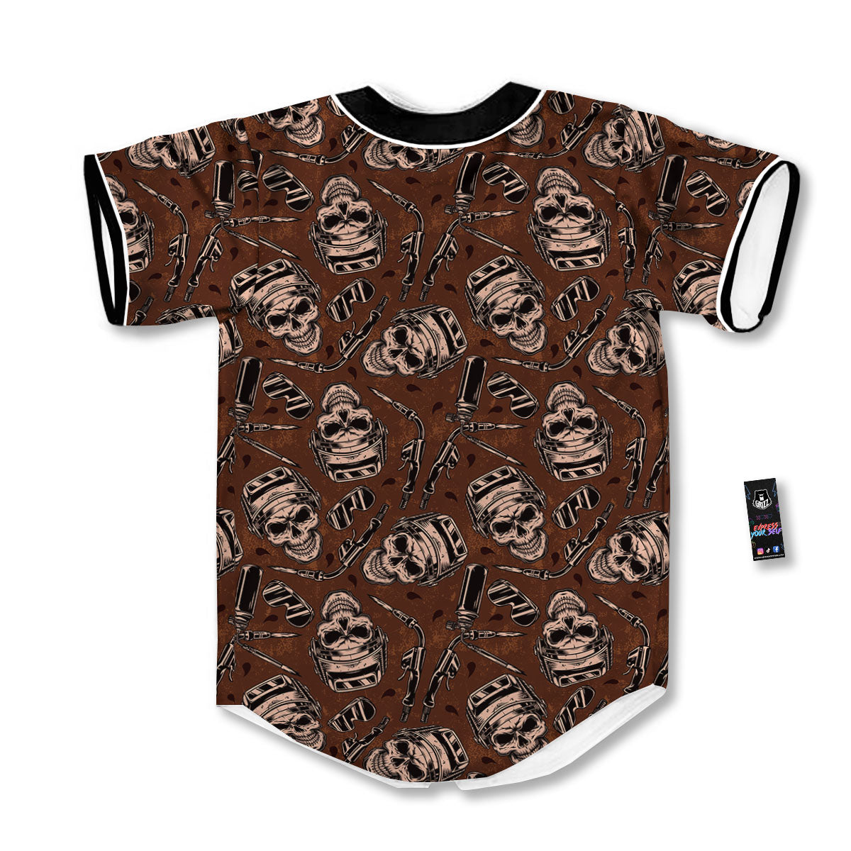 Welder Skull Print Pattern Baseball Jersey-grizzshop