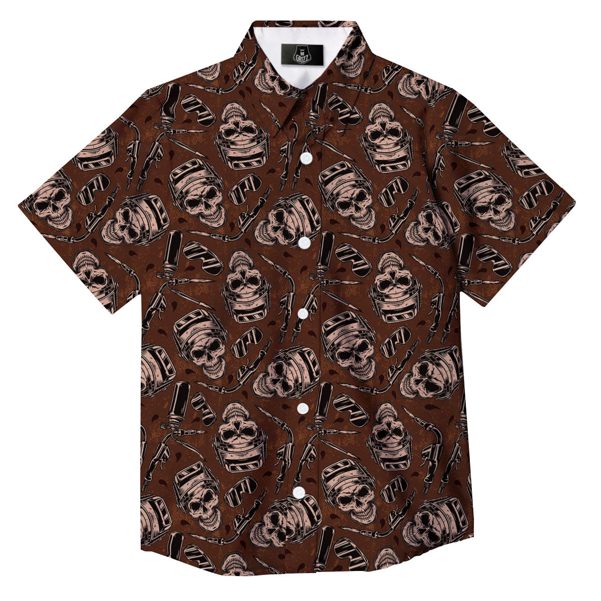 Welder Skull Print Pattern Button Up Shirt-grizzshop