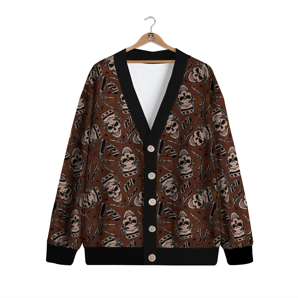 Welder Skull Print Pattern Cardigan-grizzshop
