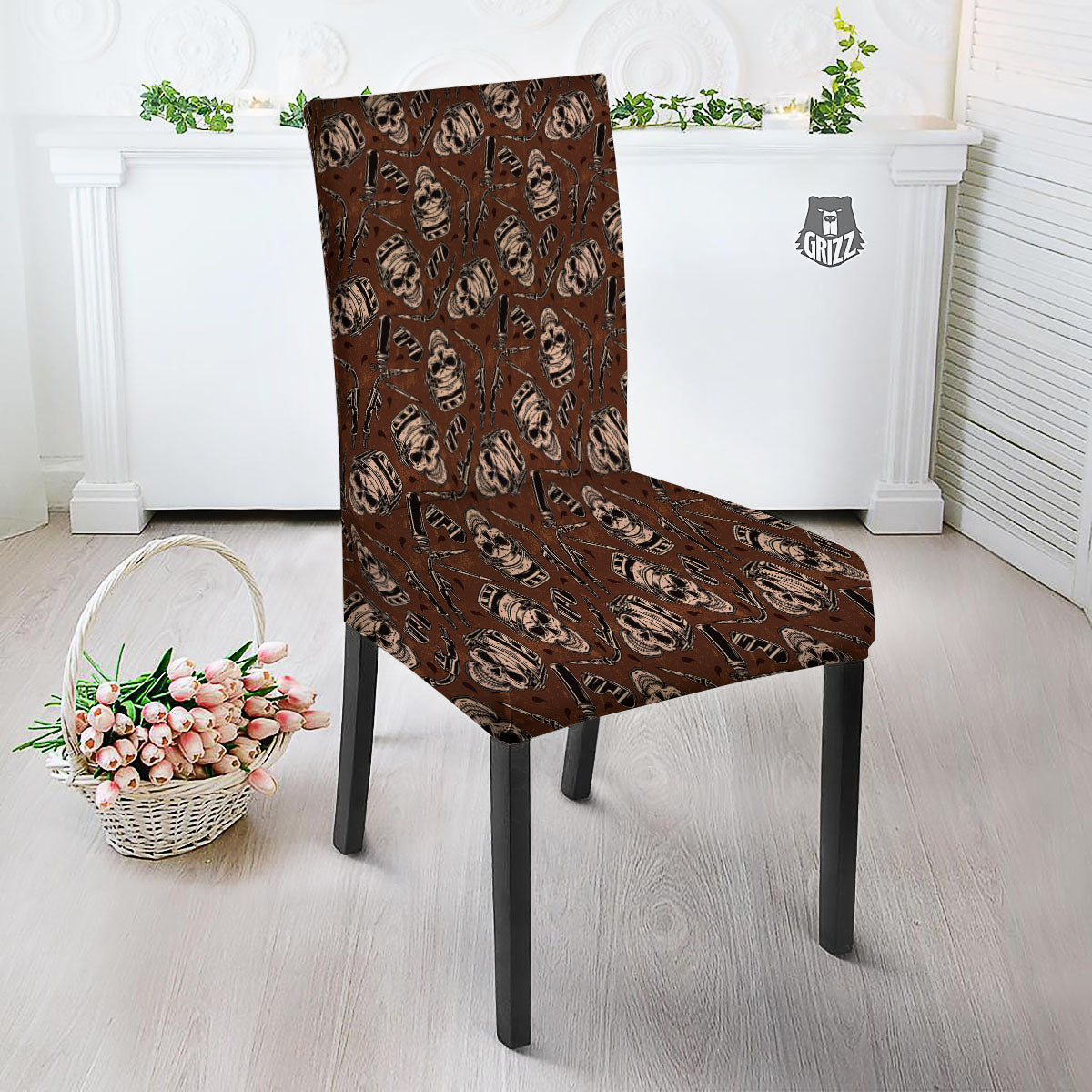 Welder Skull Print Pattern Dining Chair Slipcover-grizzshop