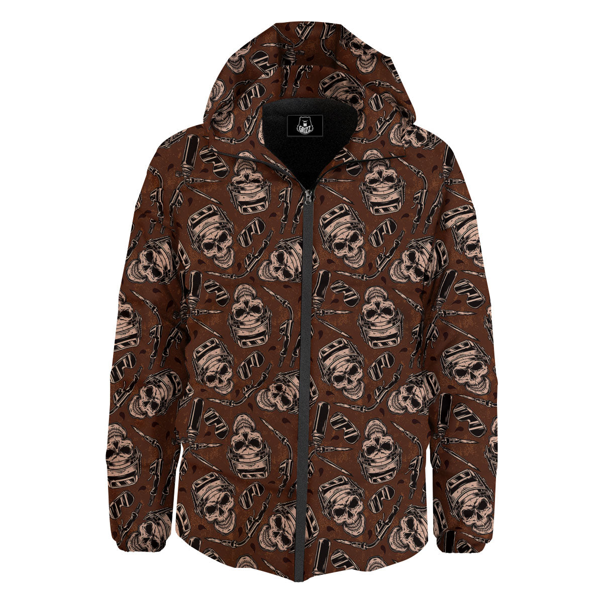 Welder Skull Print Pattern Down Jacket-grizzshop