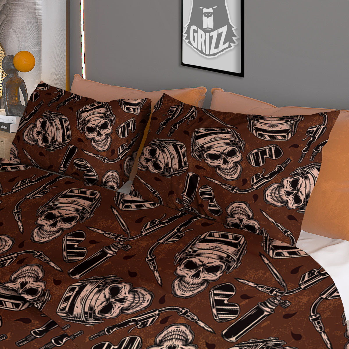 Welder Skull Print Pattern Duvet Cover Bedding Set