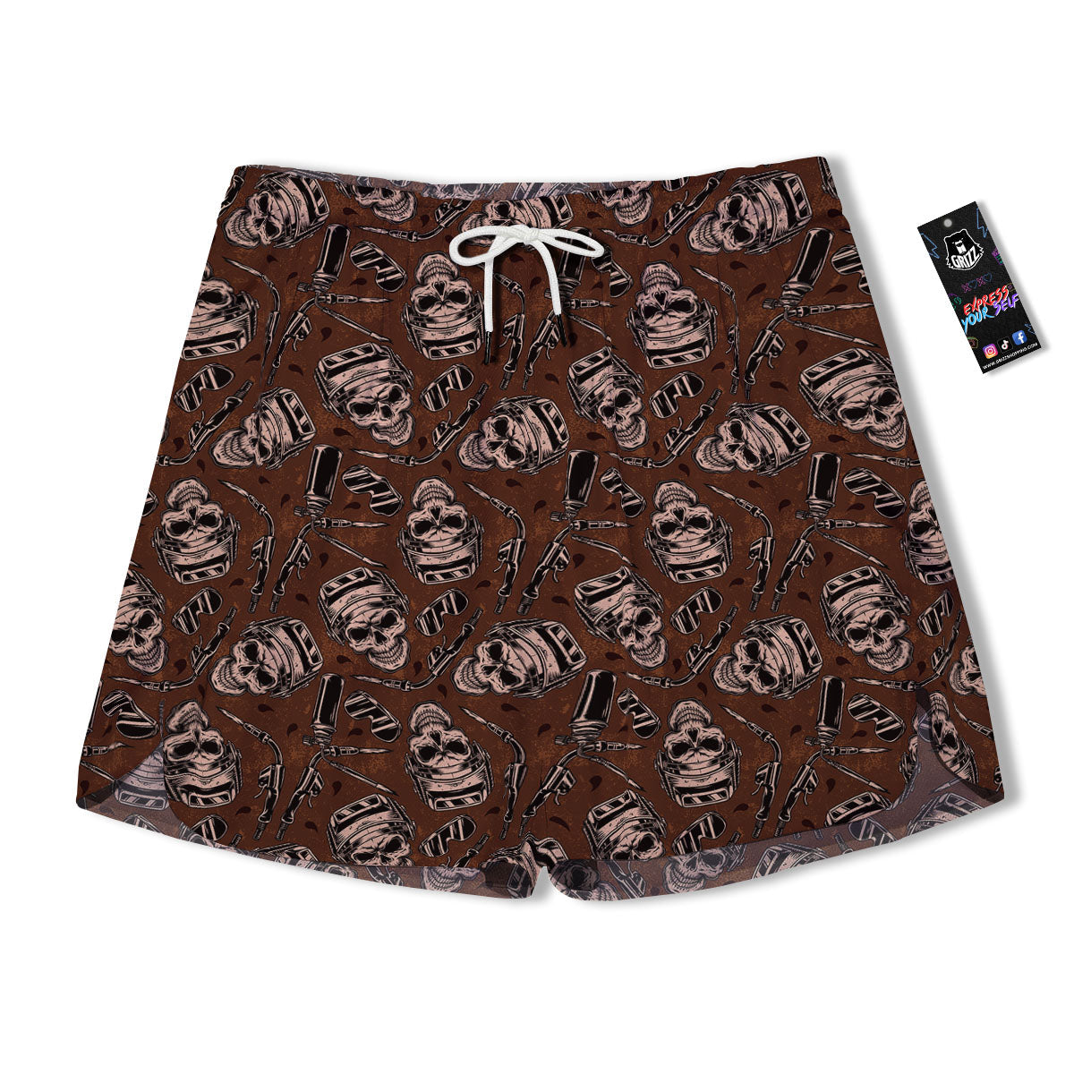 Welder Skull Print Pattern Men's Running Shorts-grizzshop