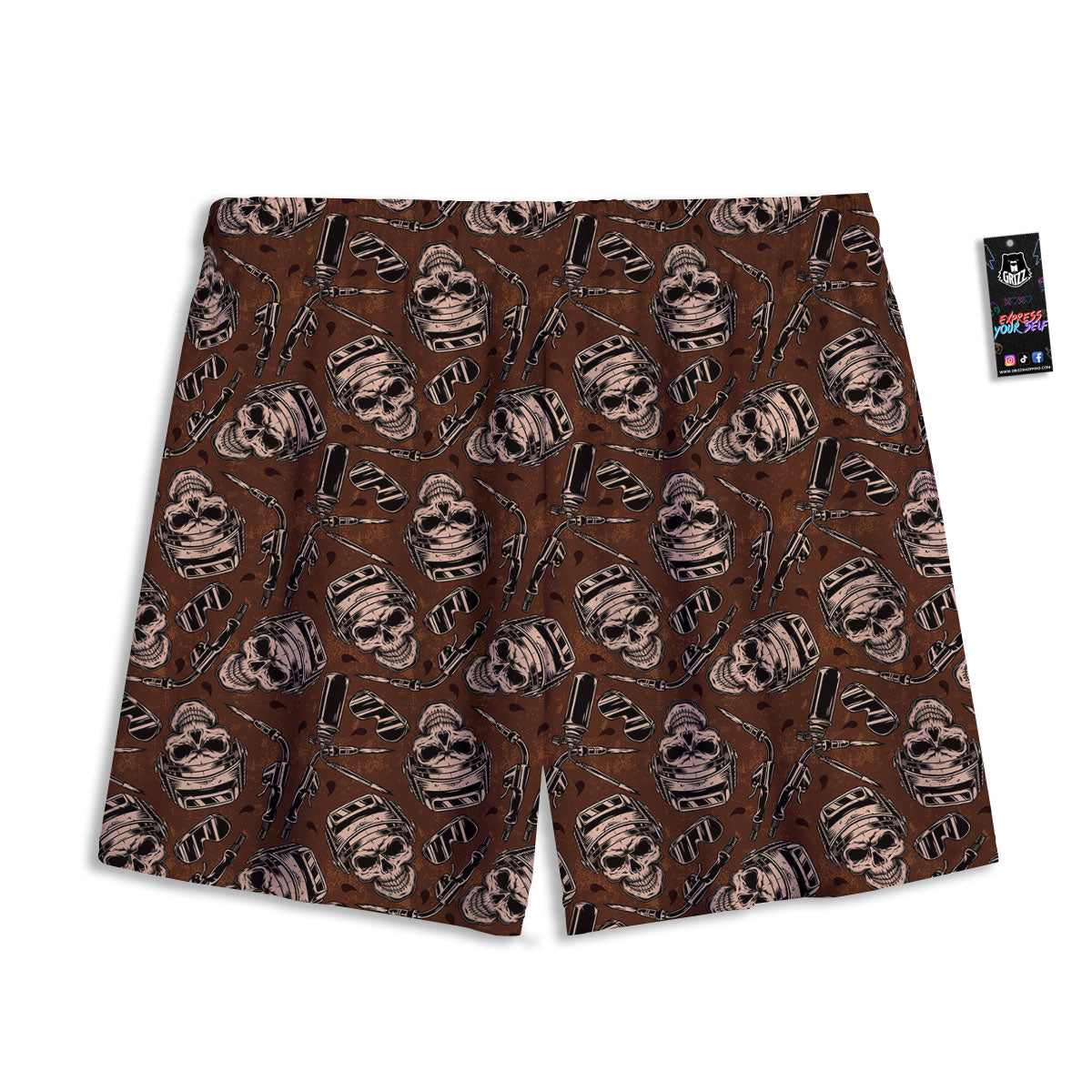 Welder Skull Print Pattern Mesh Shorts