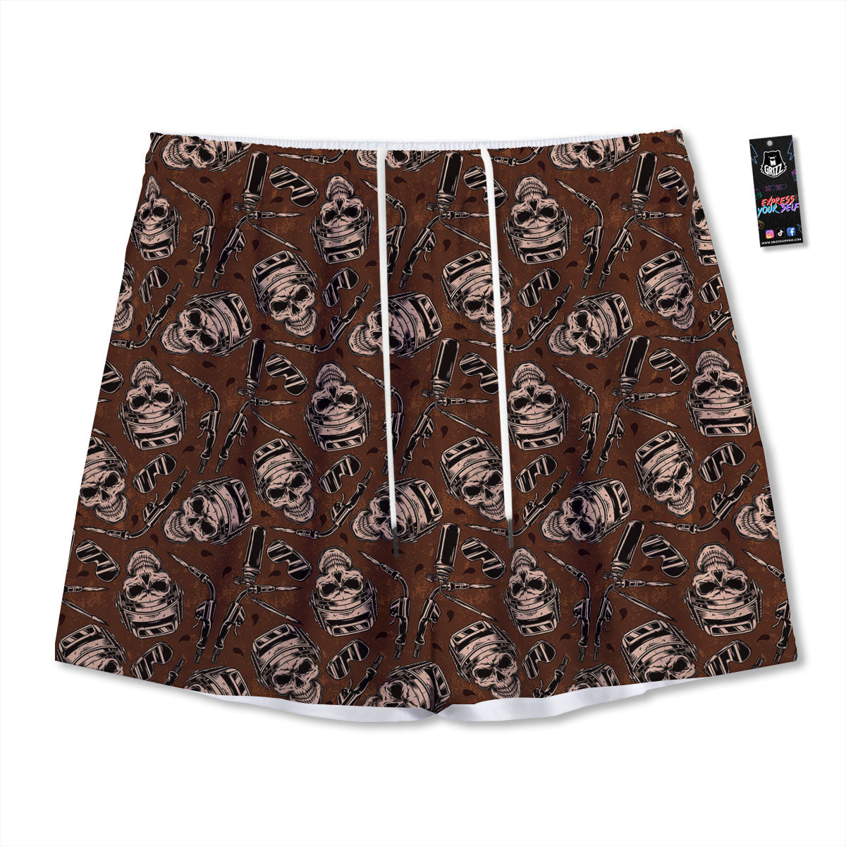 Welder Skull Print Pattern Mesh Shorts