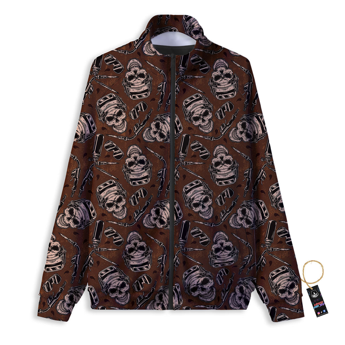 Welder Skull Print Pattern Track Jacket-grizzshop