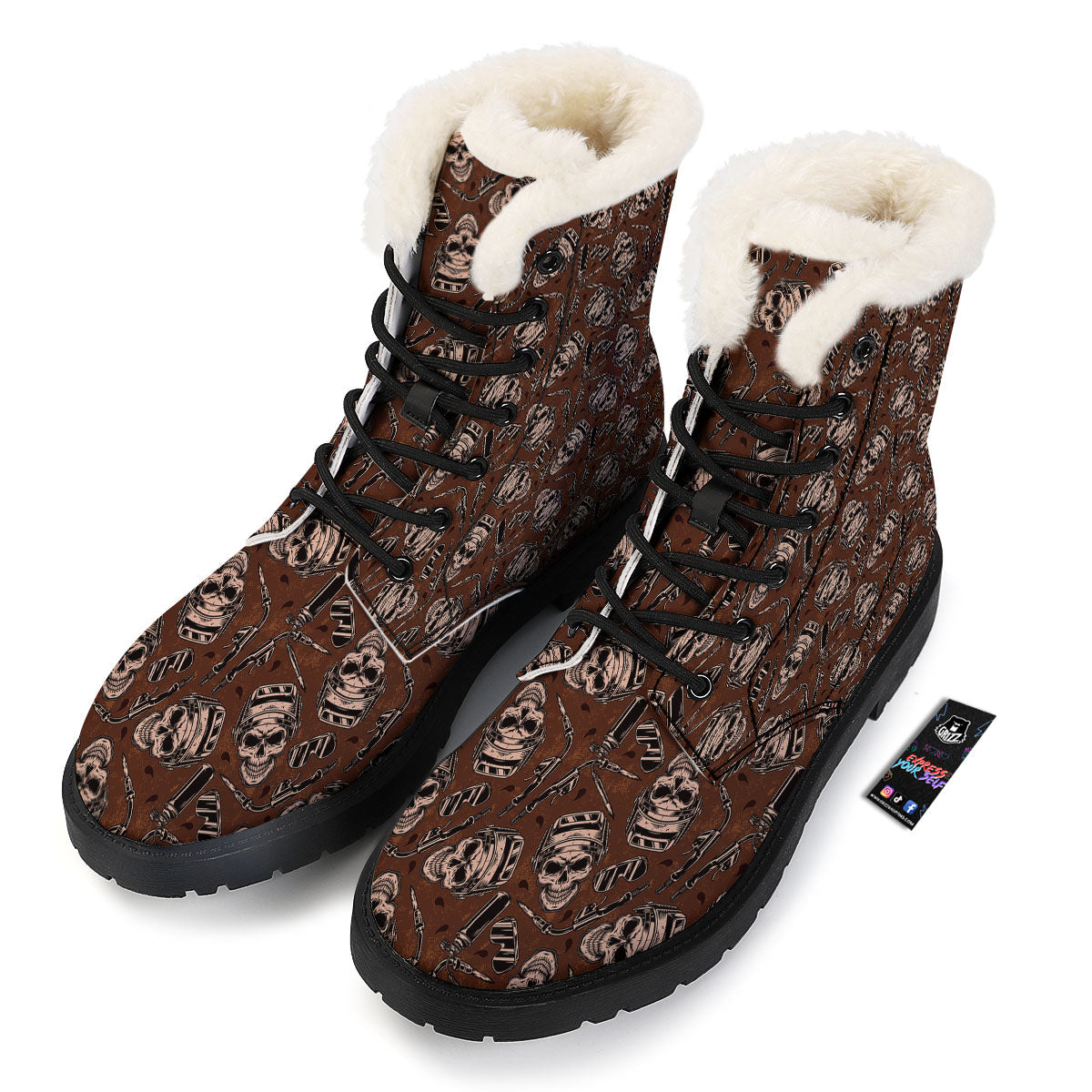 Welder Skull Print Pattern Winter Boots-grizzshop