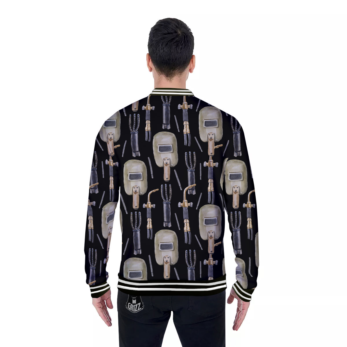 Welder Watercolor Print Pattern Baseball Jacket-grizzshop
