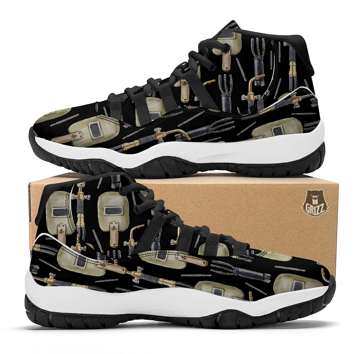 Welder Watercolor Print Pattern Black Bball Shoes-grizzshop