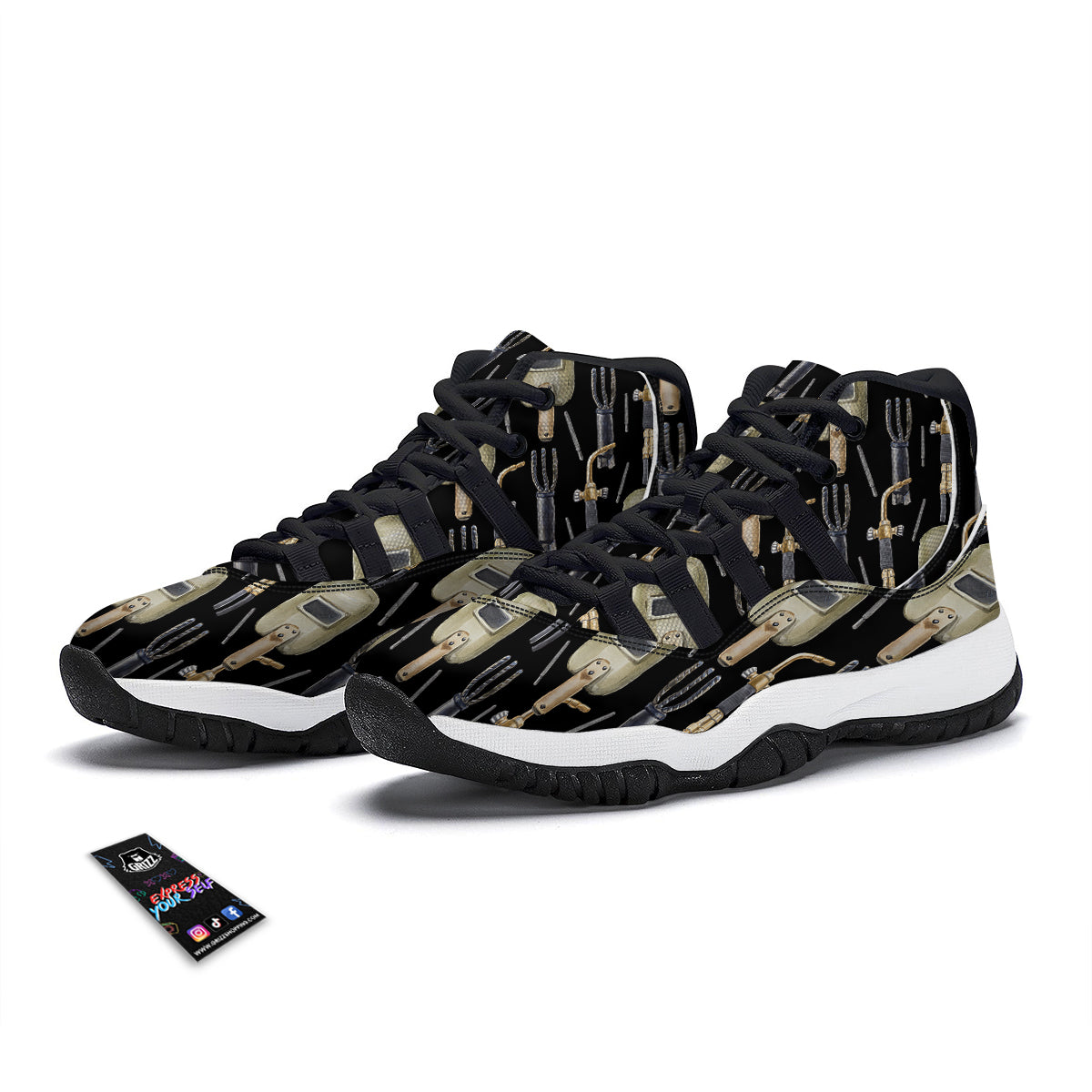 Welder Watercolor Print Pattern Black Bball Shoes-grizzshop