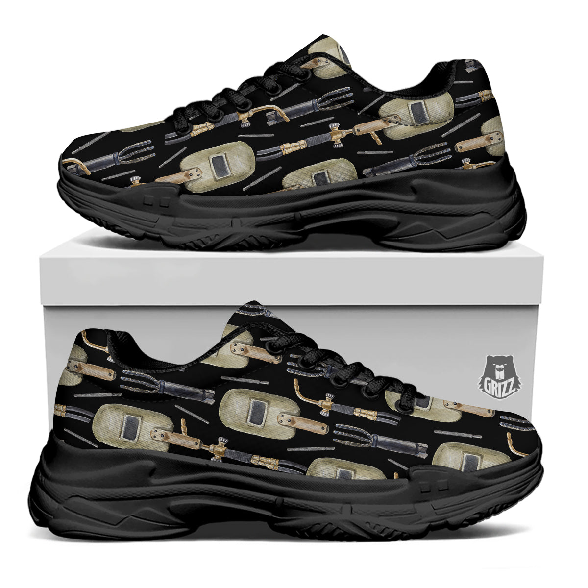 Welder Watercolor Print Pattern Black Chunky Shoes-grizzshop