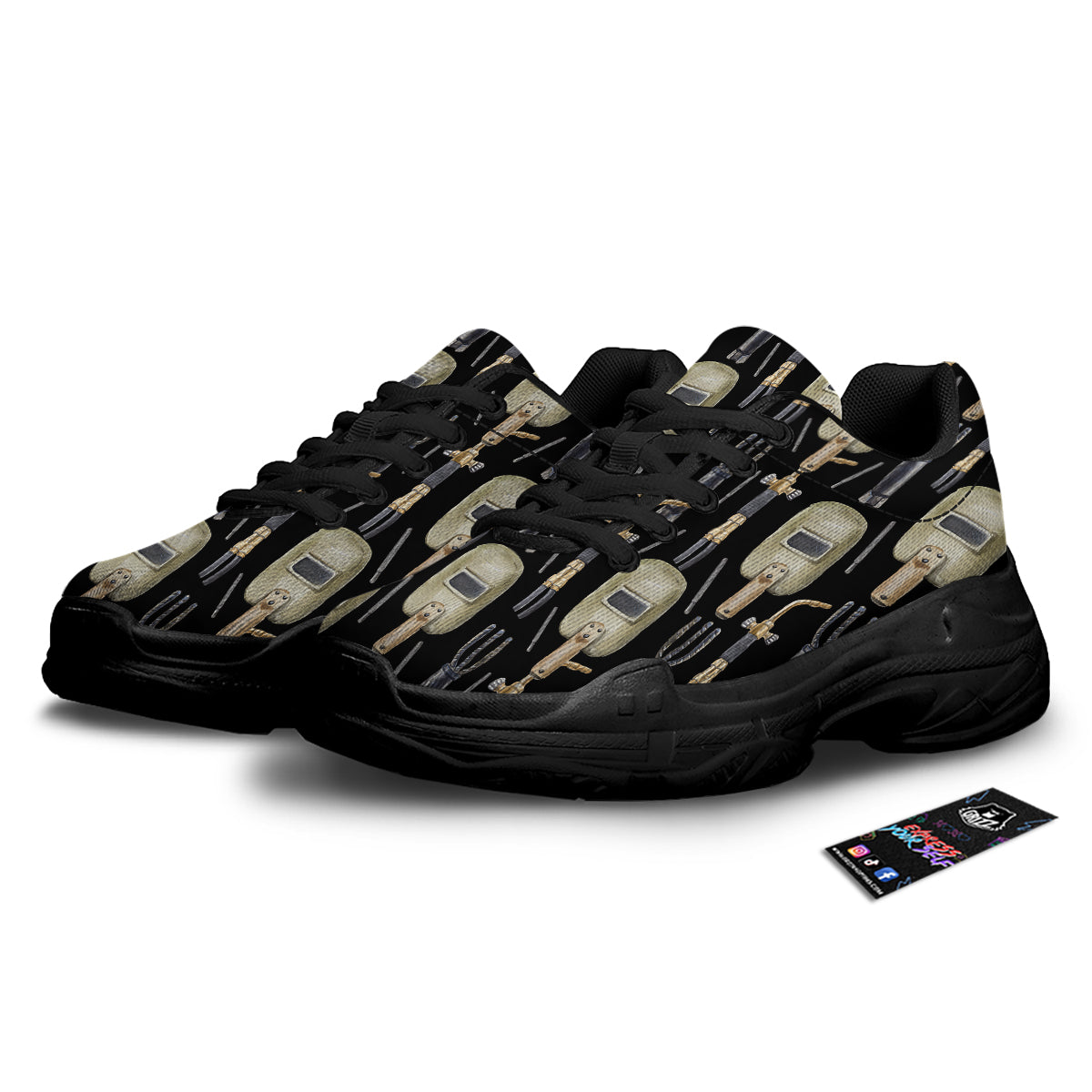 Welder Watercolor Print Pattern Black Chunky Shoes-grizzshop