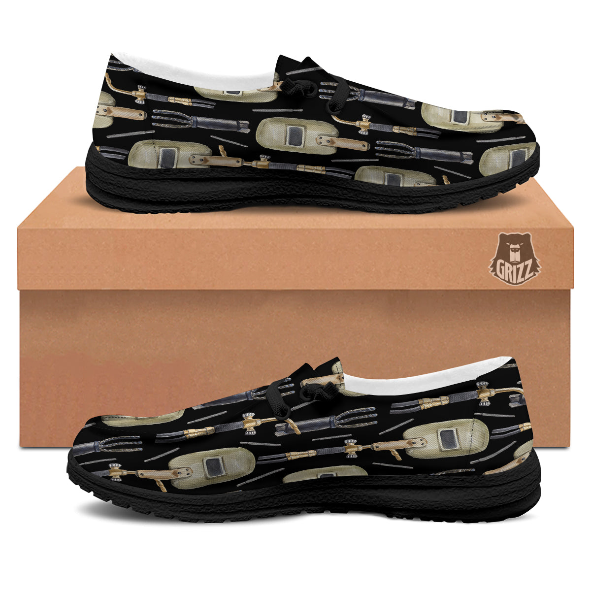 Welder Watercolor Print Pattern Black Loafers-grizzshop