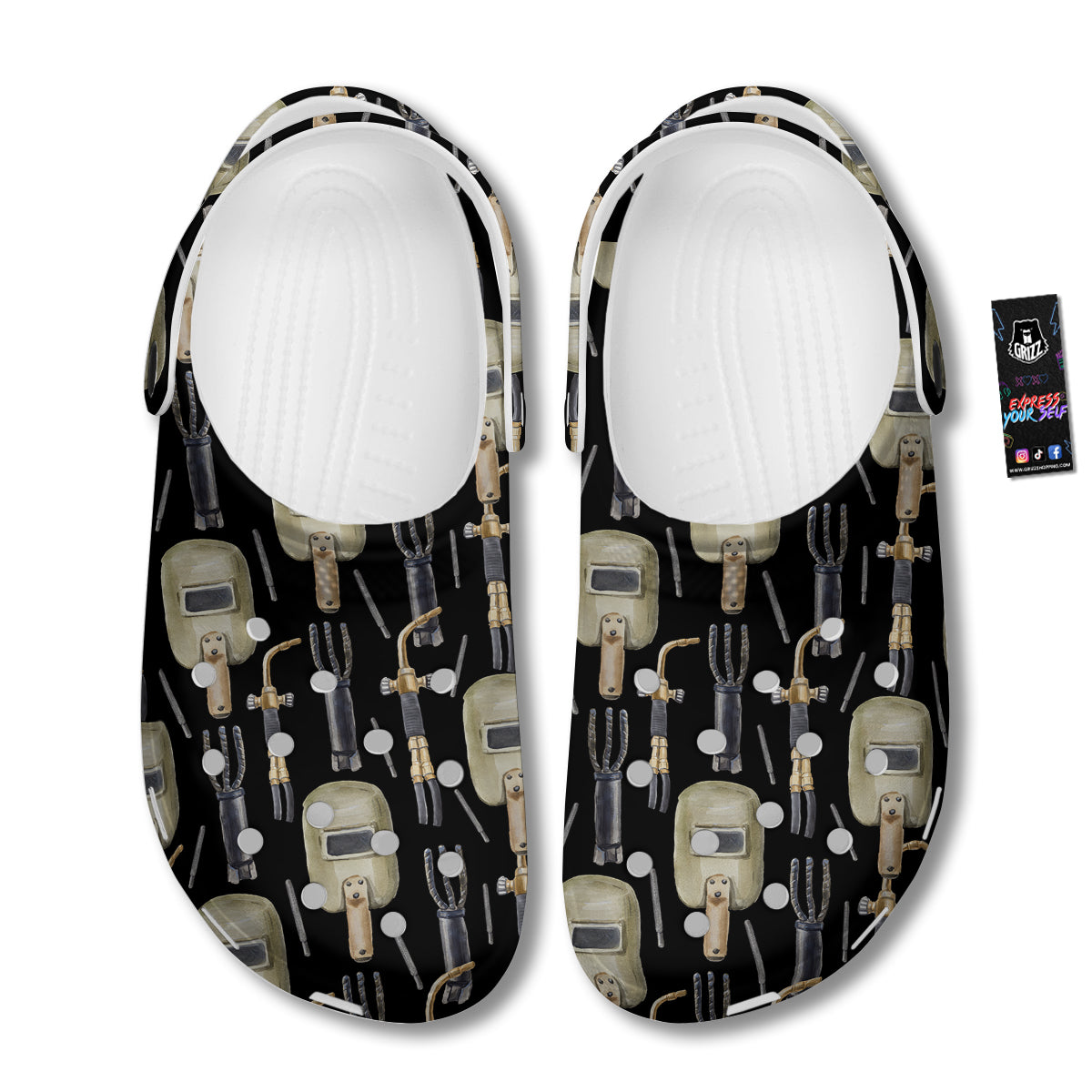 Welder Watercolor Print Pattern Clog-grizzshop