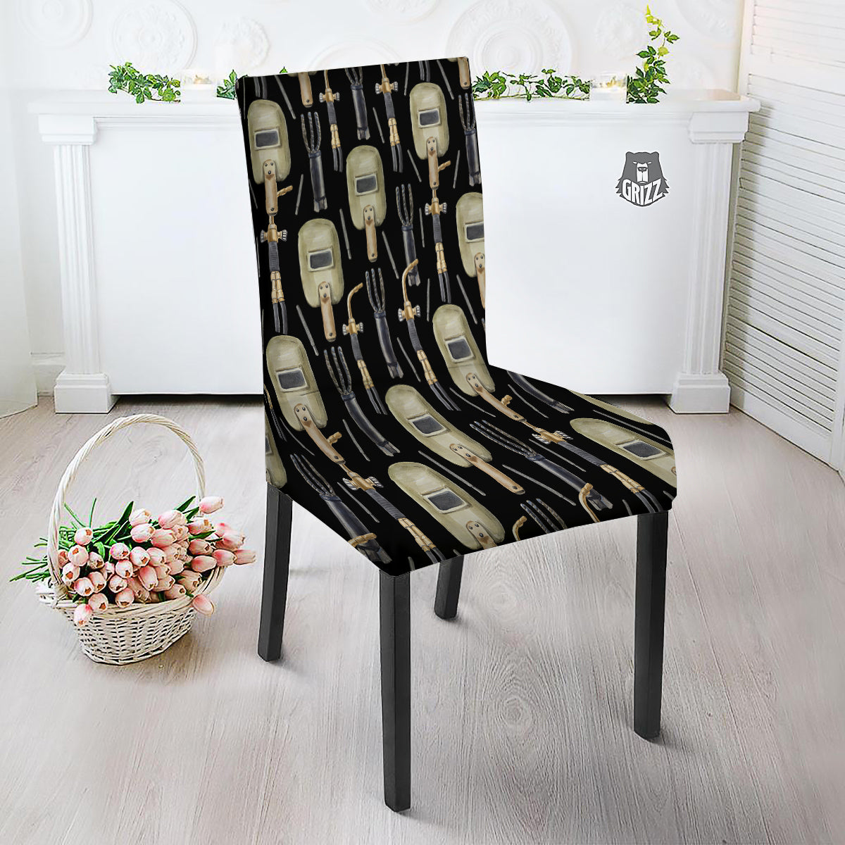 Welder Watercolor Print Pattern Dining Chair Slipcover-grizzshop