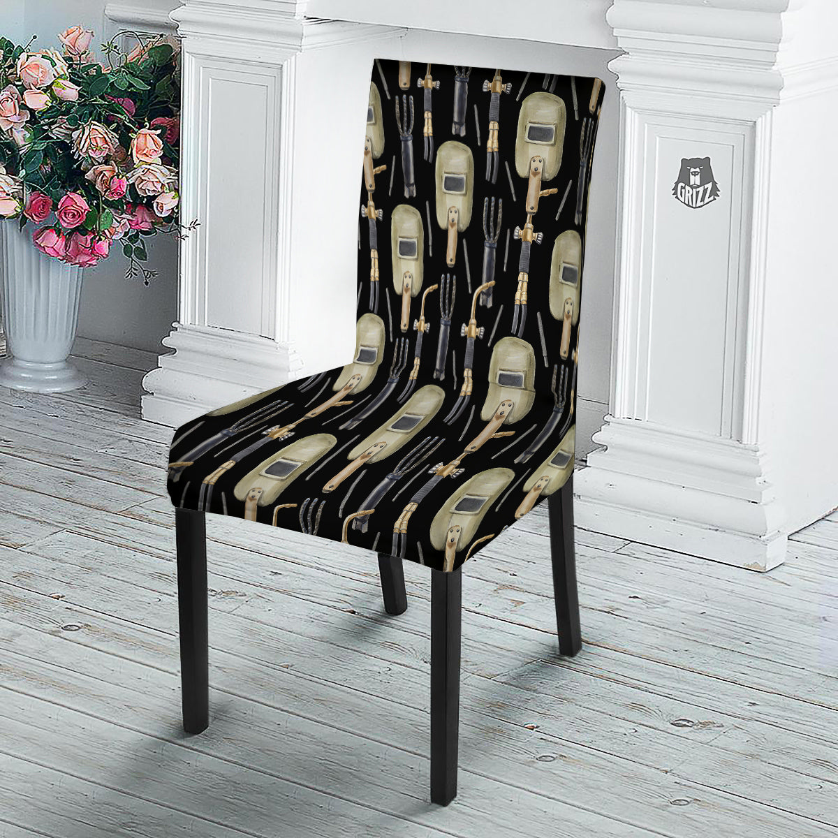 Welder Watercolor Print Pattern Dining Chair Slipcover-grizzshop