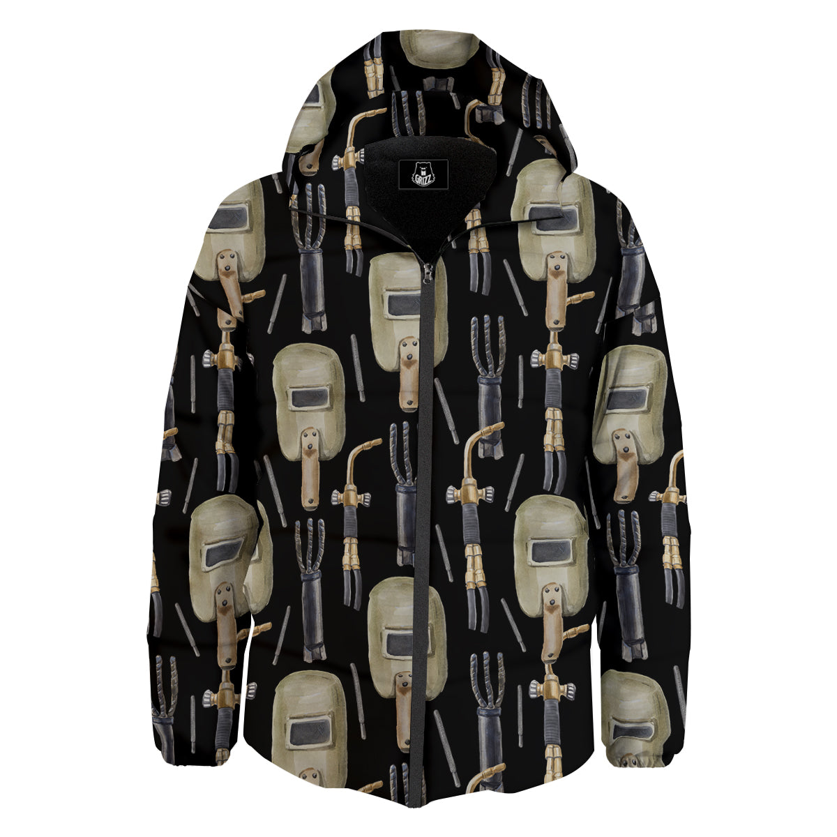 Welder Watercolor Print Pattern Down Jacket-grizzshop