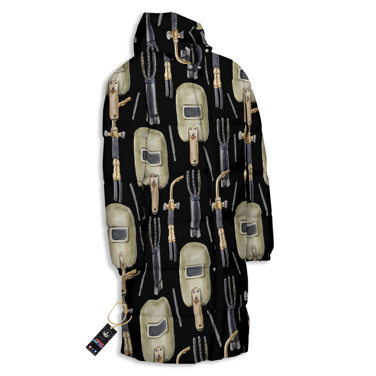 Welder Watercolor Print Pattern Long Down Jacket-grizzshop