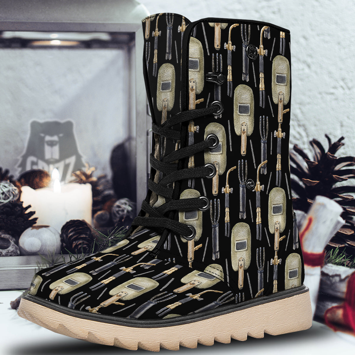 Welder Watercolor Print Pattern Snow Boots-grizzshop
