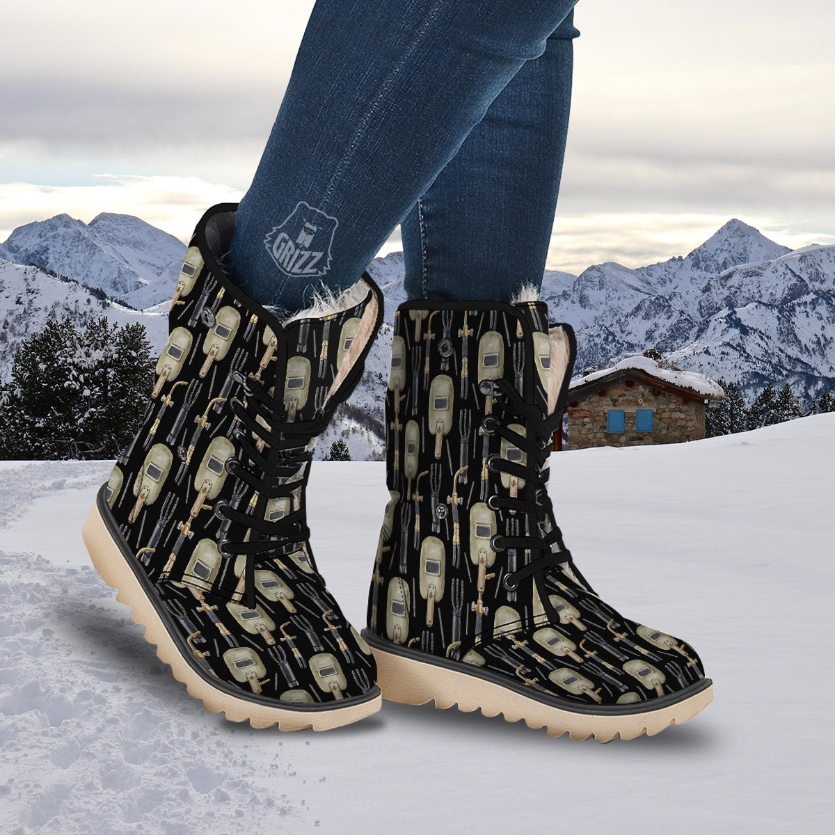 Welder Watercolor Print Pattern Snow Boots-grizzshop