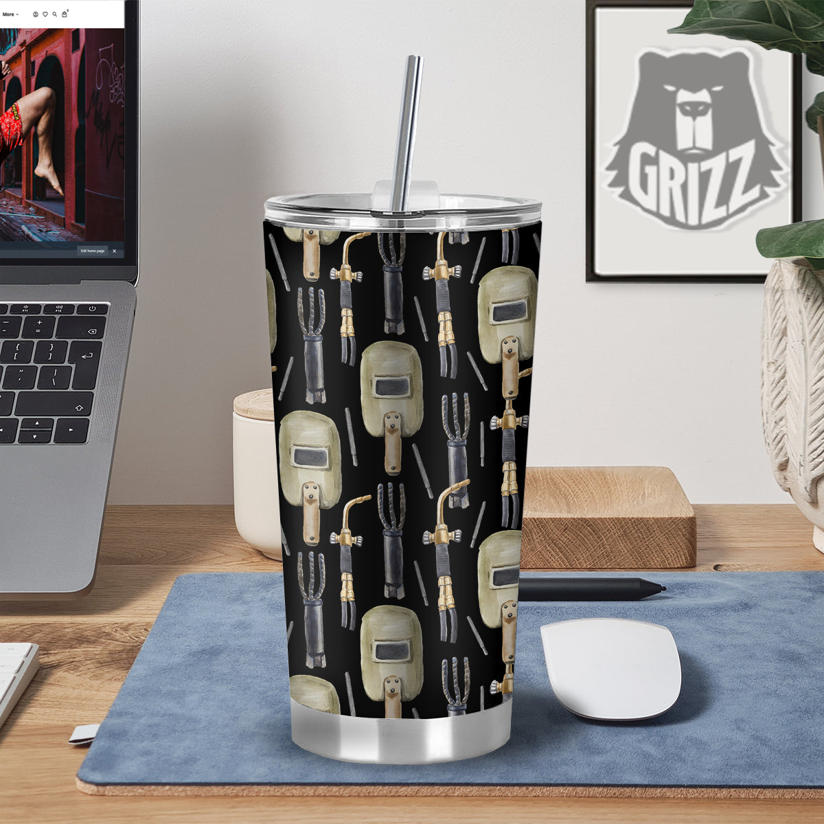 Welder Watercolor Print Pattern Tumbler-grizzshop