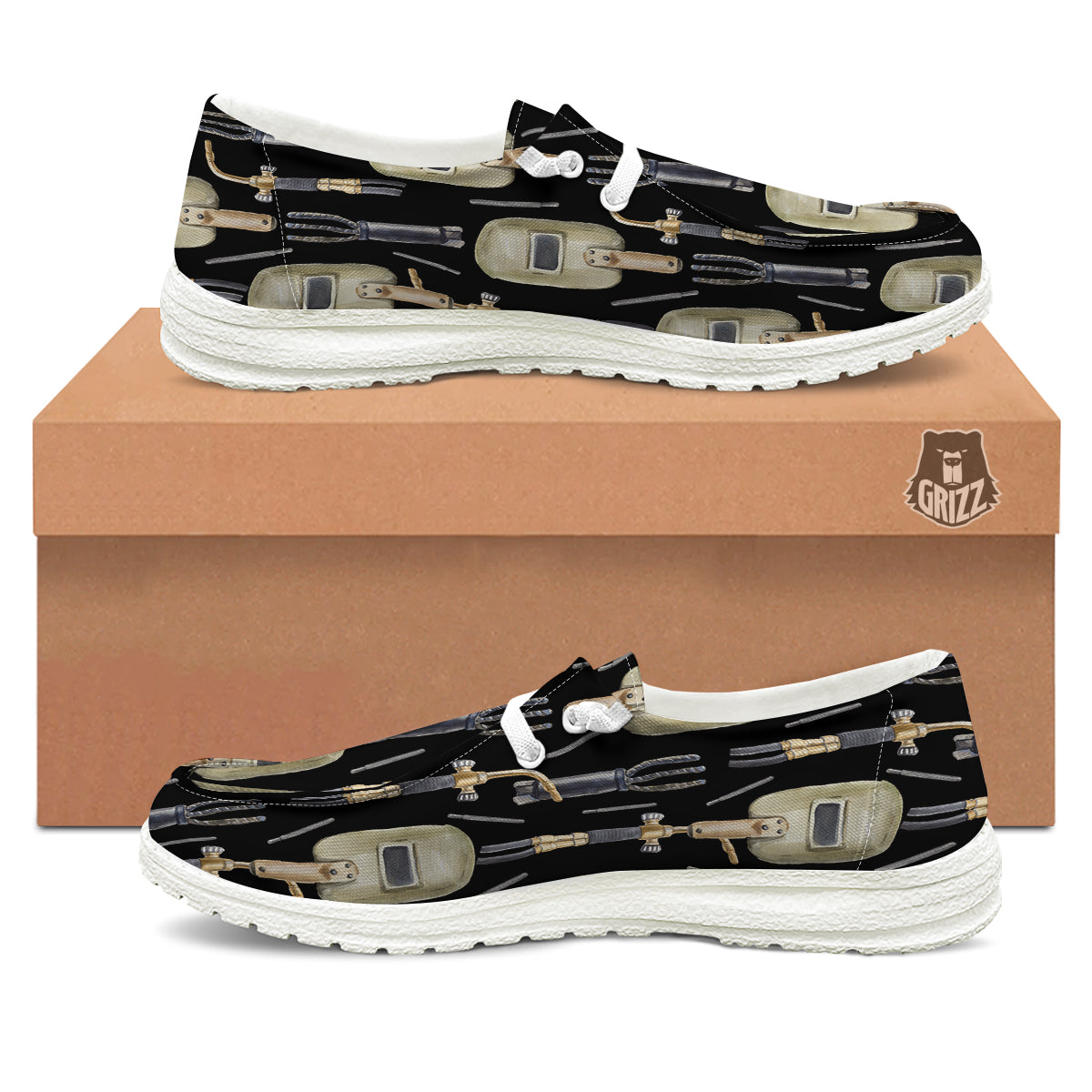 Welder Watercolor Print Pattern White Loafers-grizzshop