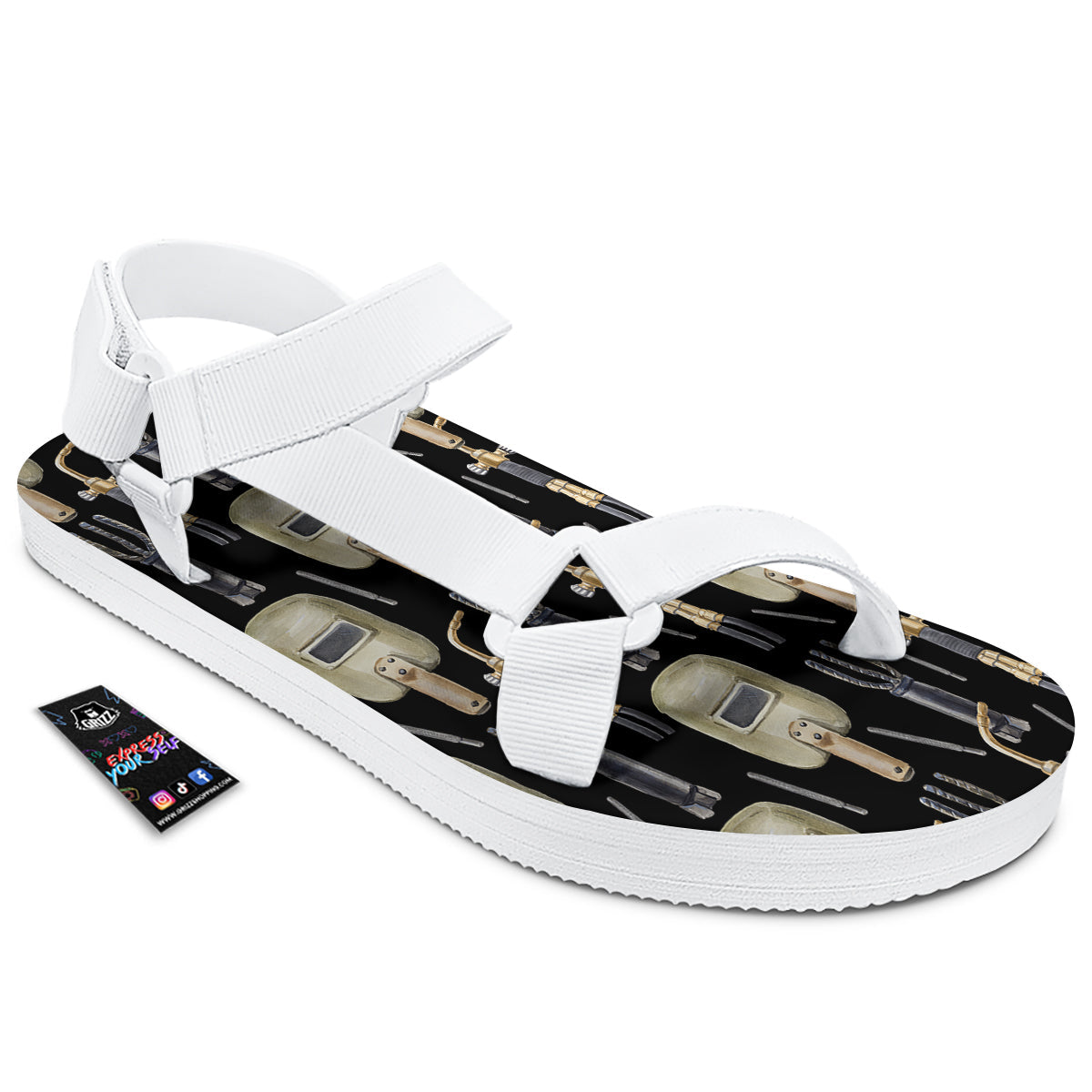 Welder Watercolor Print Pattern White Open Toe Sandals-grizzshop