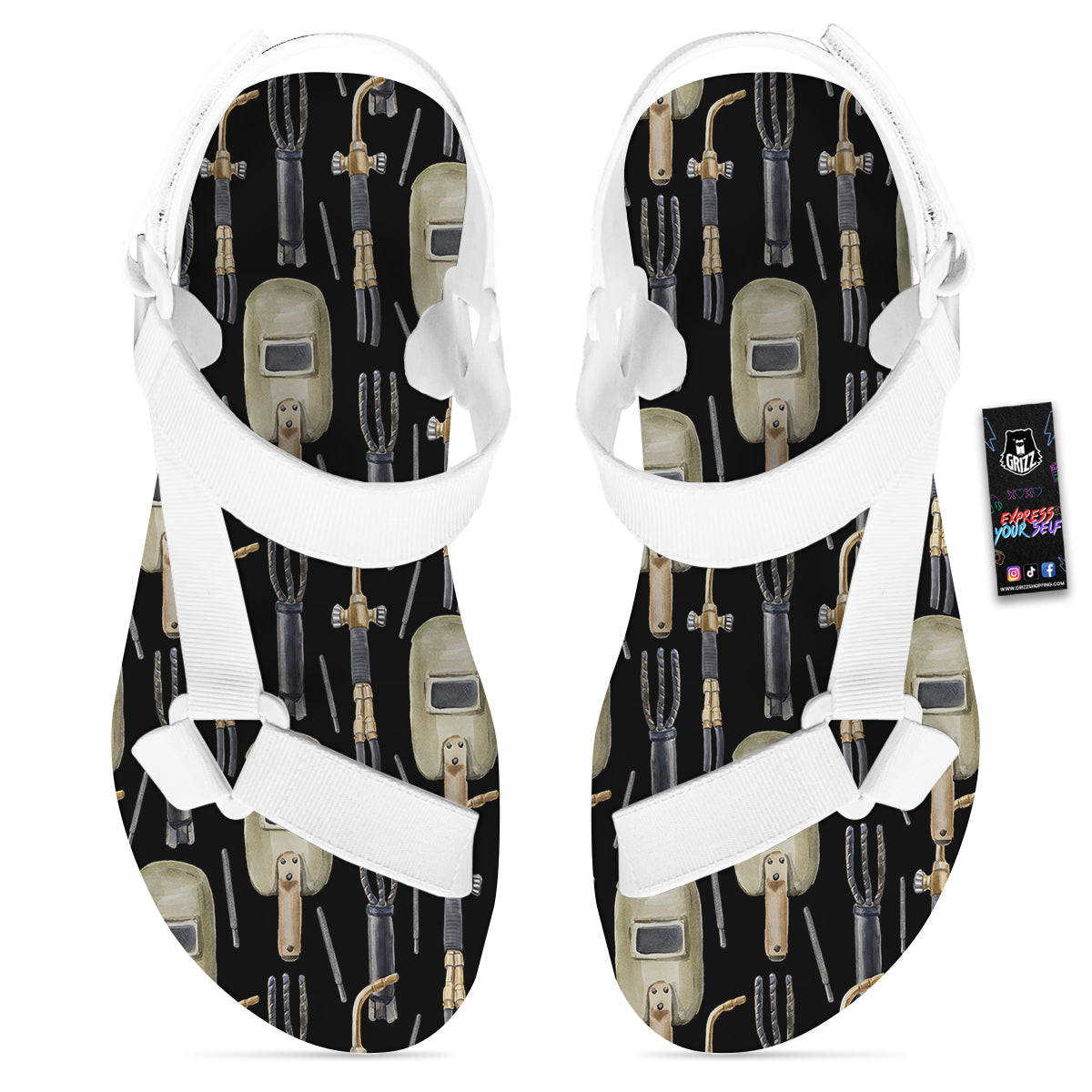 Welder Watercolor Print Pattern White Open Toe Sandals-grizzshop