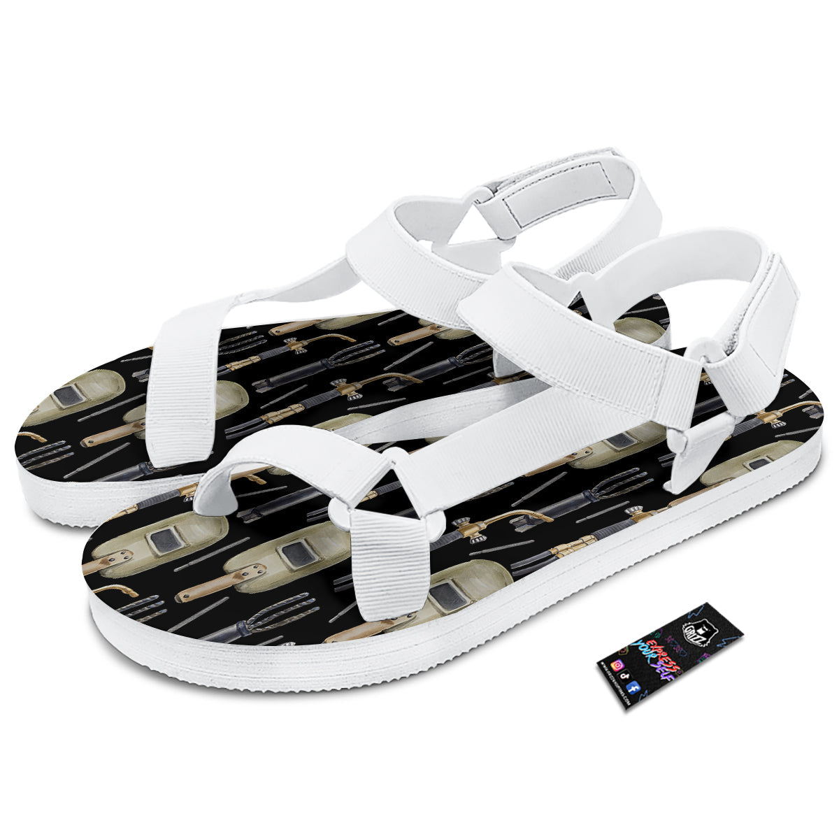 Welder Watercolor Print Pattern White Open Toe Sandals-grizzshop