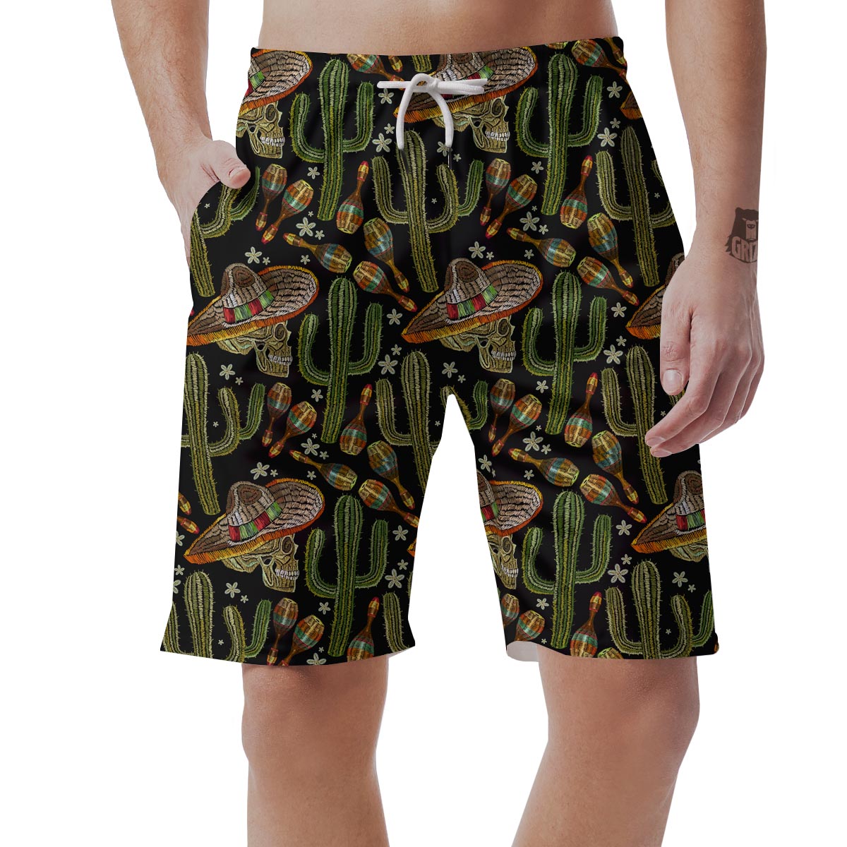 Western Cowboy Cactus Pattern Print Men's Shorts-grizzshop