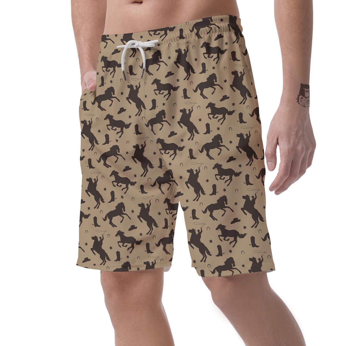 Western Cowboy Print Pattern Men's Shorts-grizzshop