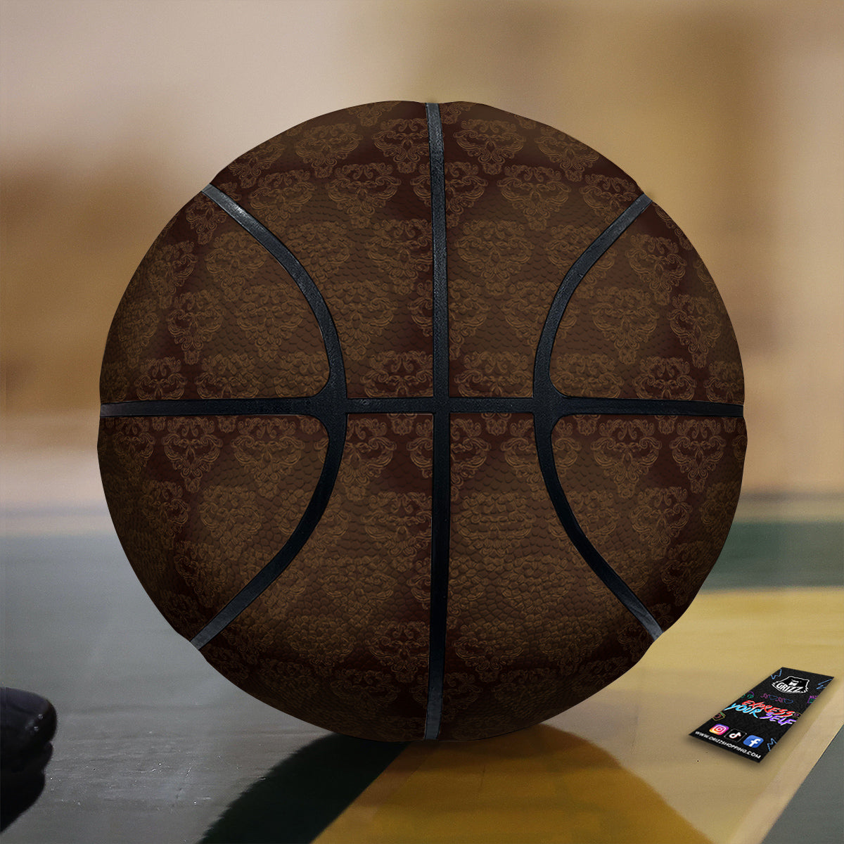Western Damask Dark Brown Print Basketball-grizzshop