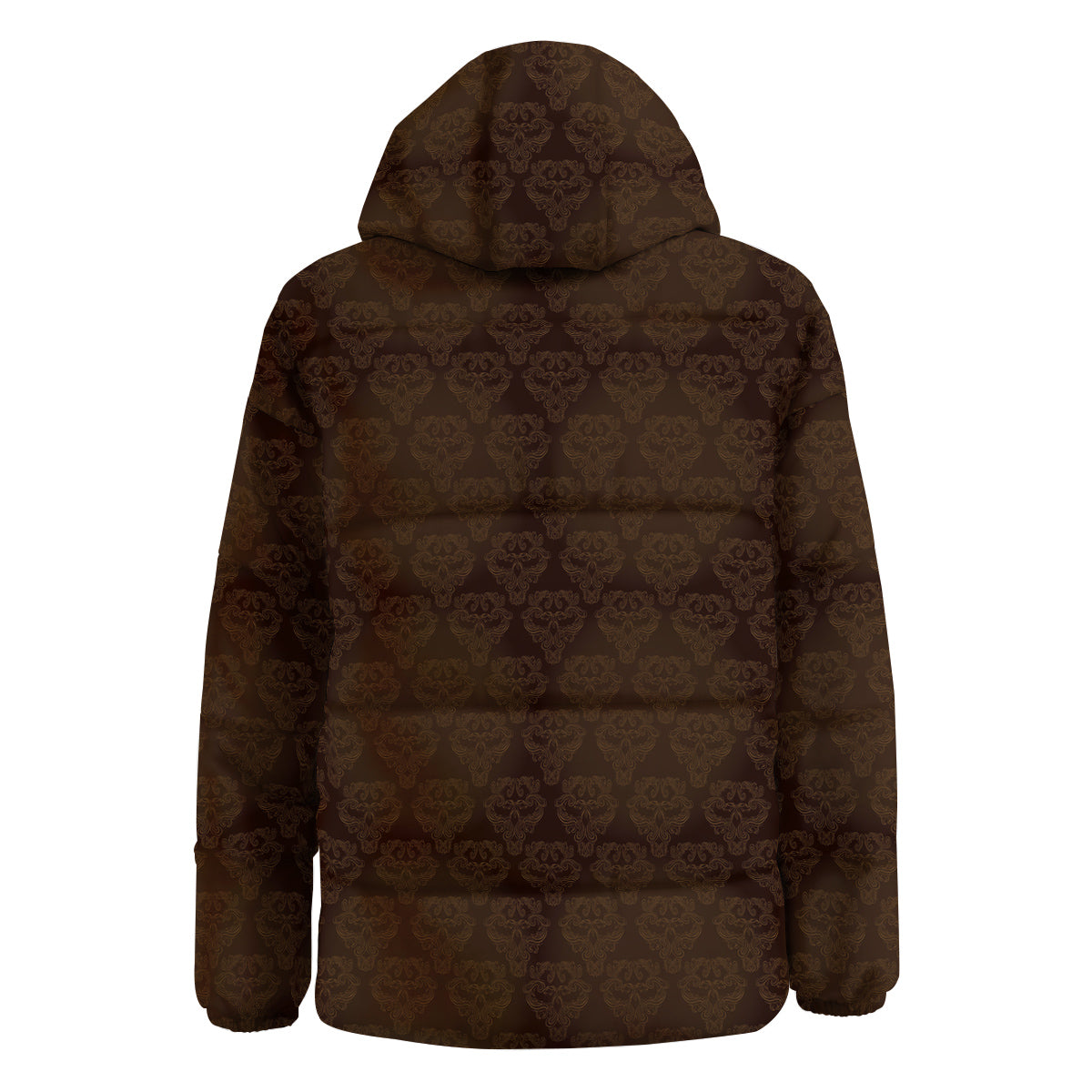 Western Damask Dark Brown Print Down Jacket-grizzshop