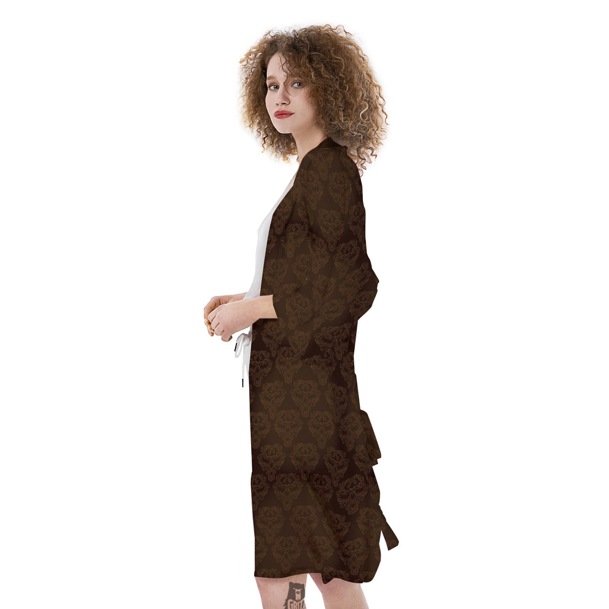 Western Damask Dark Brown Print Kimono-grizzshop