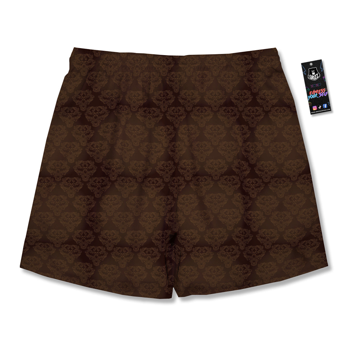 Western Damask Dark Brown Print Men's Running Shorts-grizzshop