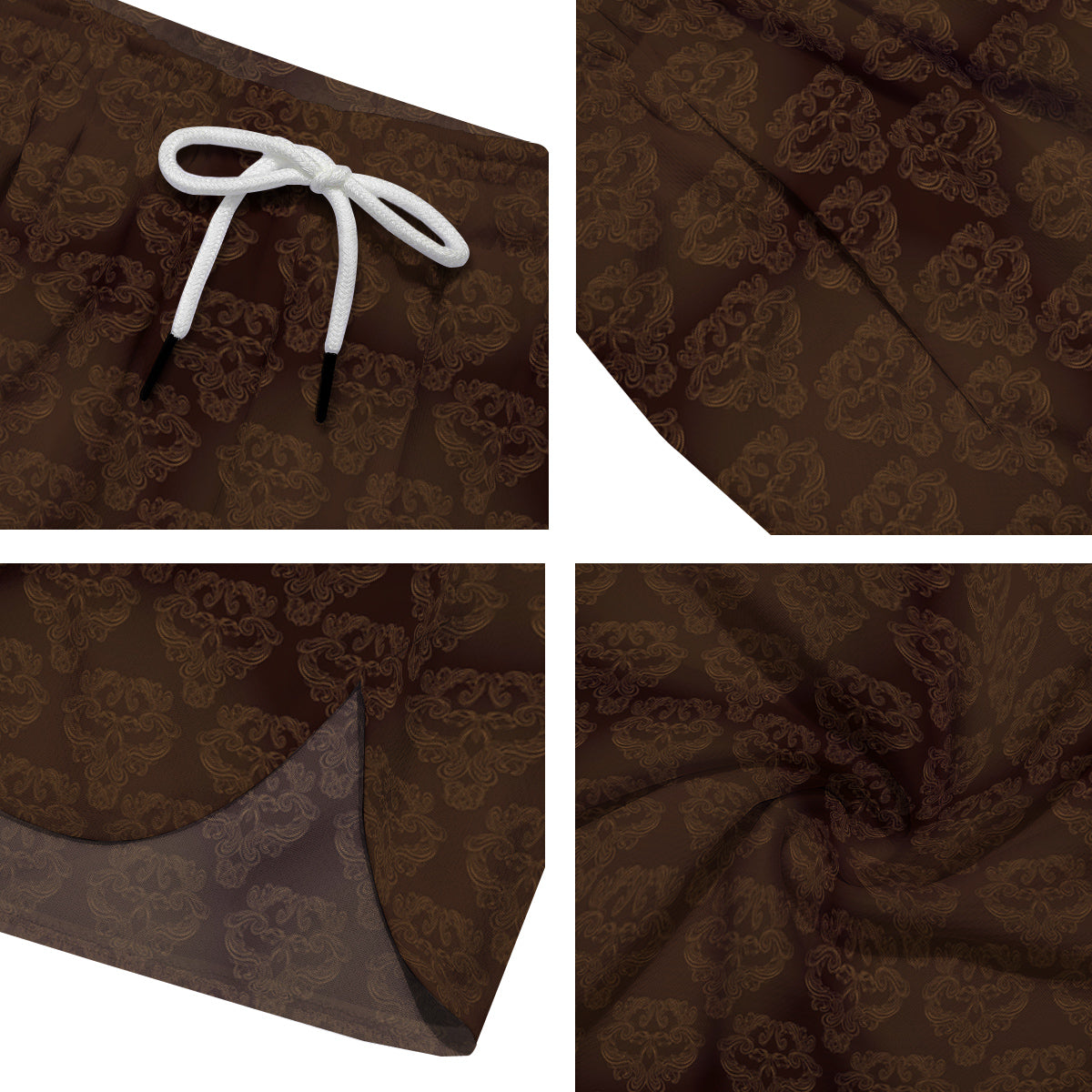 Western Damask Dark Brown Print Men's Running Shorts-grizzshop