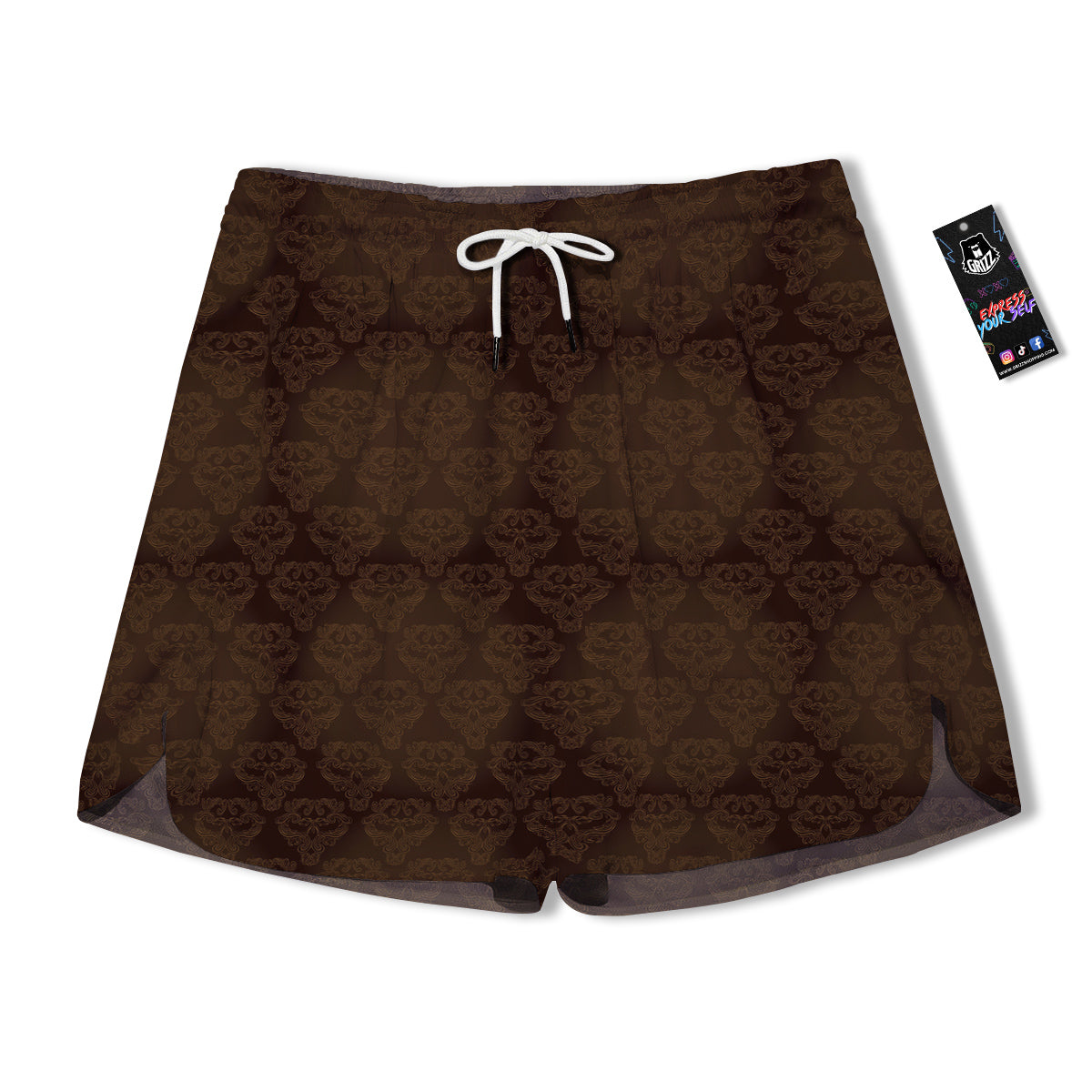 Western Damask Dark Brown Print Men's Running Shorts-grizzshop
