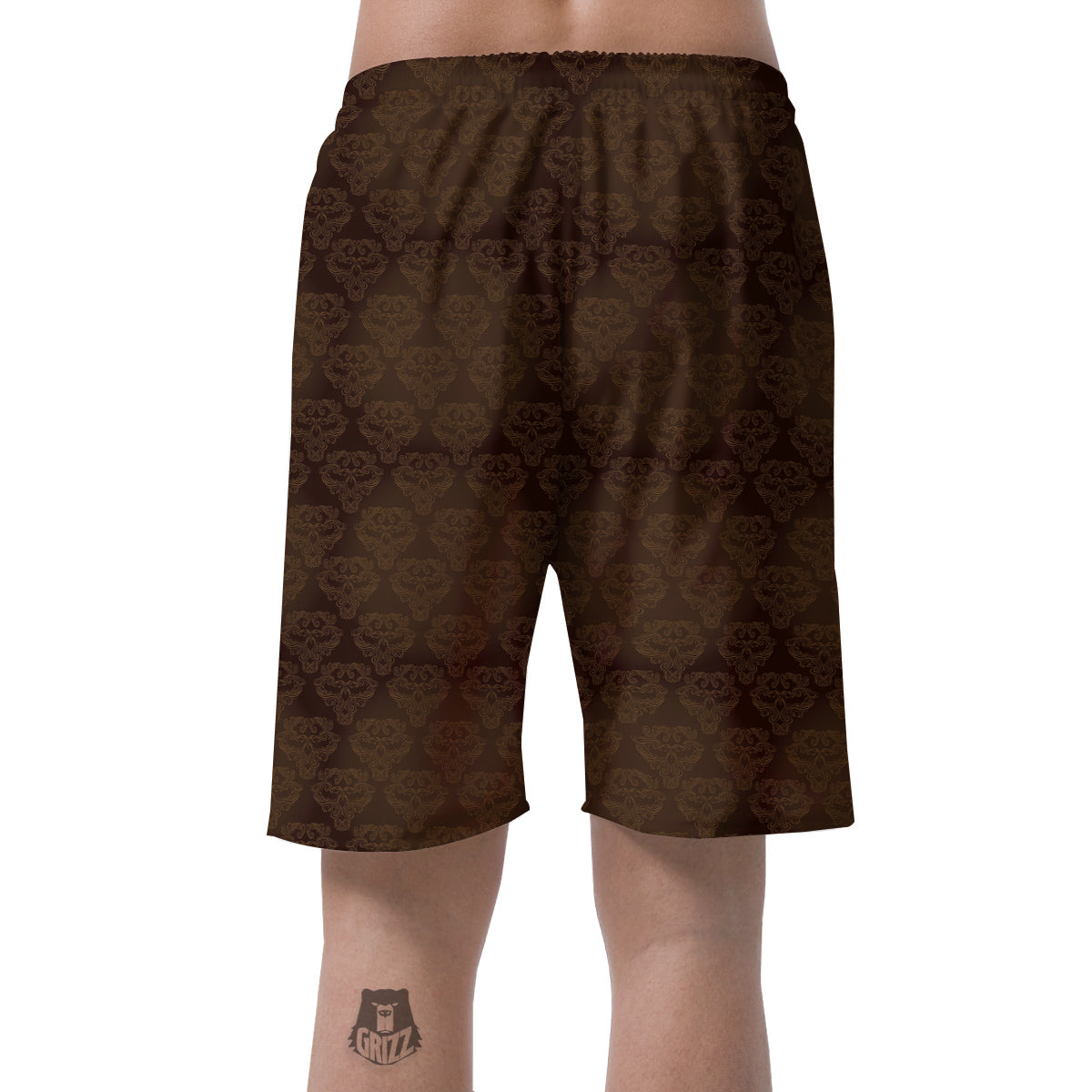 Western Damask Dark Brown Print Men's Shorts-grizzshop