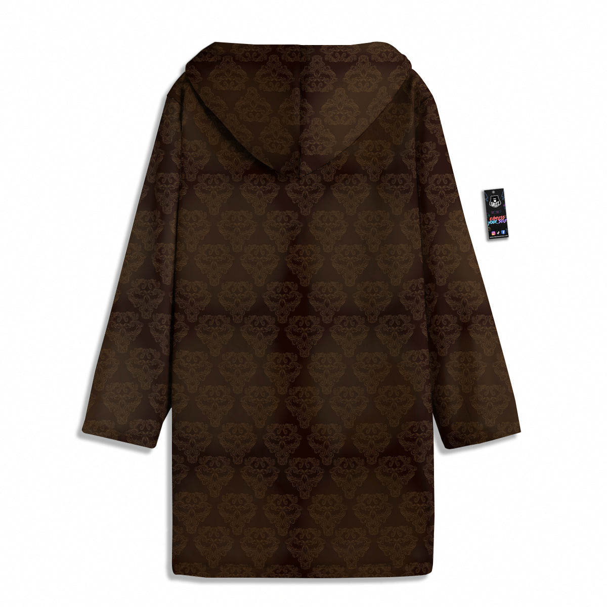 Western Damask Dark Brown Print Men's Windbreaker Jacket-grizzshop