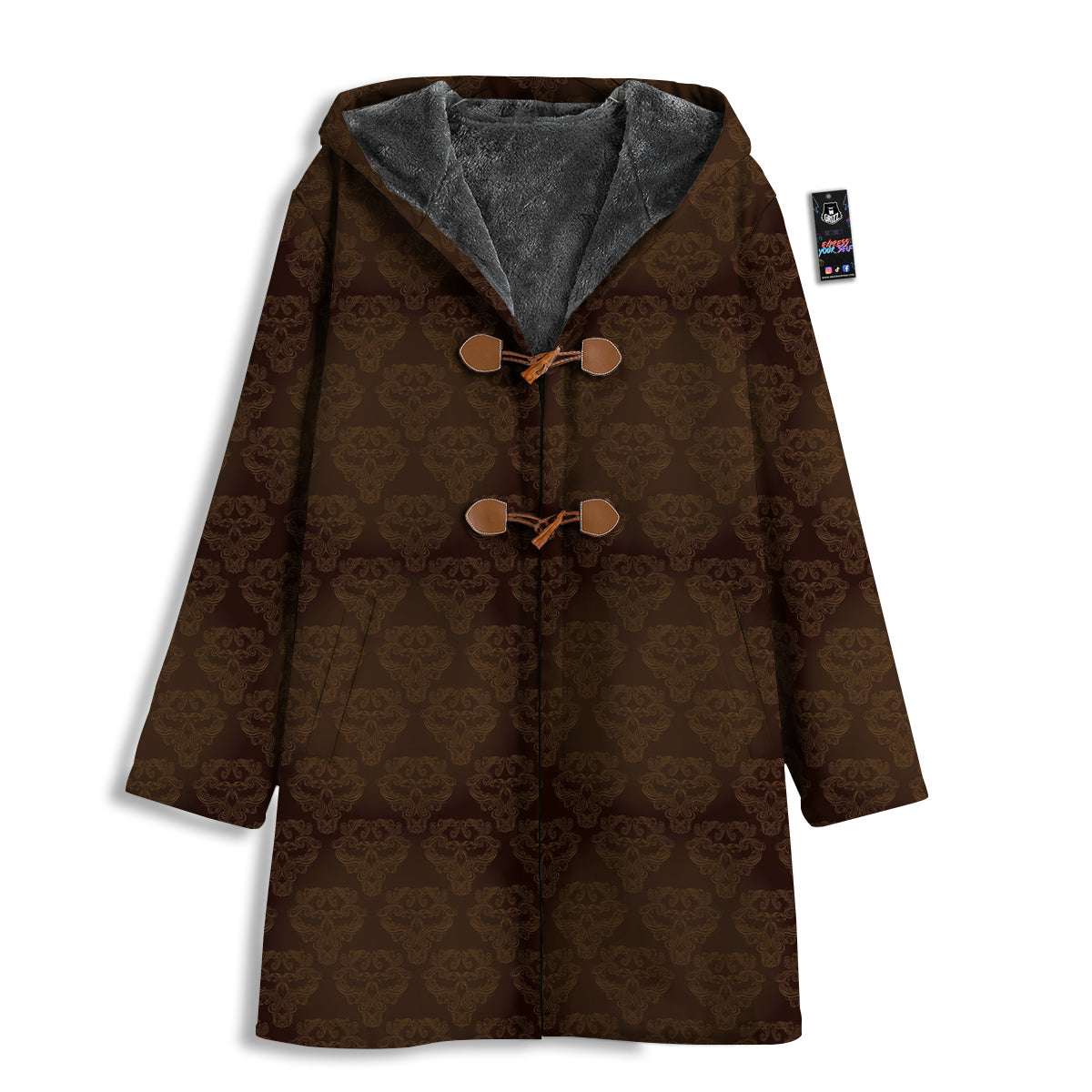 Western Damask Dark Brown Print Men's Windbreaker Jacket-grizzshop